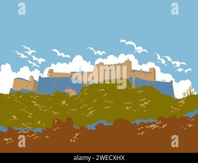 WPA Plakatkunst der Festung Hohensalzburg oder Hohen Salzburger Festung in Salzburg, Österreich auf dem Festungsberg in Werk p Stockfoto