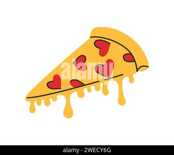 Pizzaschnitt mit Herz. Valentinstag-Konzept. Vektor-Kritzelei-Illustration. Grooviger STYLE. Gut für Aufkleber, Kartendesign Stock Vektor