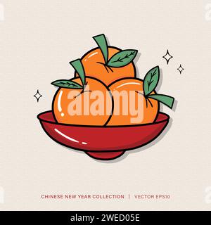 Das chinesische Neujahrsfest Mandarinen-Orangen-Zitrusfrüchte verspricht Glück, Wohlstand und ein langes Leben Stock Vektor