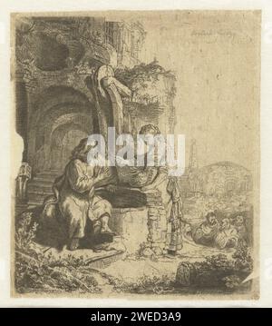 Christus und die Frau von Samaria unter den Ruinen, 1760–1781 Druckpapier, das Christus und die Frau von Samaria ätzt: Sitzend an Jakobs Brunnen bittet er sie um einen Drink aus ihrem Krug Stockfoto