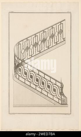 Treppe mit Blumenmotiven, Augustin Foin, nach Caillouet, 1736 - 1759 drucken Ein schmiedeeisernes Treppentor mit Blumenmotiven. Pariser Papierstich-Treppe Stockfoto