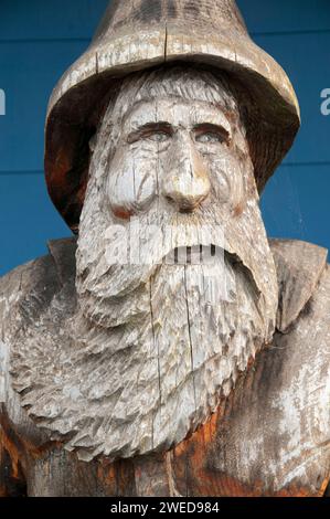 Kettensäge-Skulptur eines Fischers, Ilwaco, Washington Stockfoto