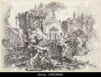 Tombe Van Nero, Giovanni Battista Piranesi, in ONT nach 1747 drucken Dekorative Fantasy mit den Überresten von Neros Grab, Resten von Bauarbeiten und Schlangen. Rom Papiergravur / Gravur / Trockenpunkt / Scoring Landschaft mit Ruinen. Ruine eines Gebäudes  Architektur. Sarkophag. Schlangen. Grab, Grab Stockfoto