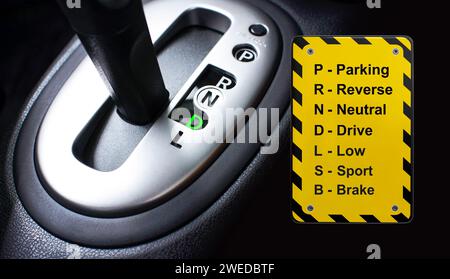 Unterschiedliche Gangposition des Auto-Automatikgetriebes, Automotive Concept Stockfoto