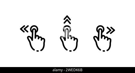 Wischen Sie nach links rechts nach oben Symbolgruppe. Touchscreen-Gesten mit dem Finger. Hand Finger links, rechts, oben. Stock Vektor