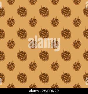 Nahtloses Muster. Weihnachtsbaumkegel auf einem hellbraunen Hintergrund. Vektor-Illustration Stock Vektor