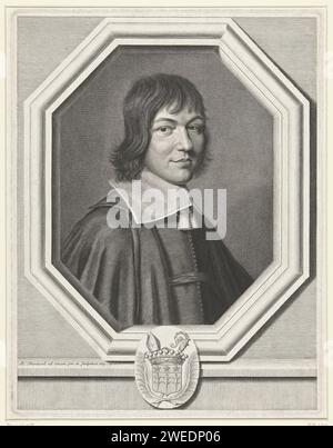 Portret van Charles-Maurice Le Tellier, Robert Nanteuil, 1663 Druck Portrait of Charles-Maurice le Tellie, in einem achteckigen Rahmen mit einem Wappen unten. Frankreich Papiergravur Stockfoto