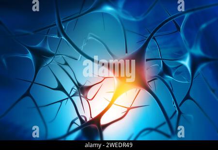 Neuronen und Nervensystem auf wissenschaftlichem Hintergrund. 3D-Abbildung Stockfoto