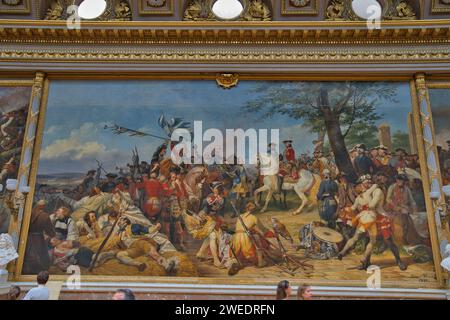 Schloss Versailles, Versailles, Frankreich, 08.18.2023, Gemälde der Schlacht bei Fontenoy fand am 11. Mai 1745 während des österreichischen Erfolgskrieges statt Stockfoto