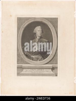 Porträt von Louis Tocqué, Louis Jacques Cathelin, nach Jean-Marc Nattier, ca. 1773 Druck Frankreich Papierstich historischer Personen. Porträt, Selbstporträt des Malers. Palette Stockfoto