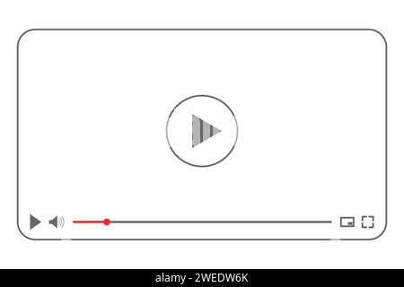 Multimedia-Video-Player mit Wiedergabetaste, Online-Videofenster mit Navigationssymbolen, Streaming im Internet, moderne Social-Media-Schnittstelle live. Stock Vektor