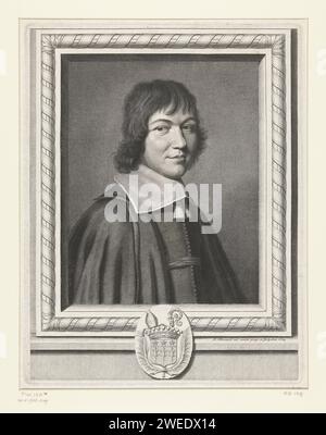 Portret van Charles -Maurice Le Tellier, Robert Nanteuil, 1663 - 1664 Druck Portrait von Charles-Maurice le Tellie, in einem rechteckigen Rahmen mit einem Wappen unten. Frankreich Papiergravur Stockfoto