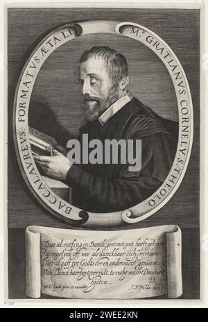 Porträt von Cornelis Danckaert, Jan van de Velde (II), nach Willem Claesz Heda, 1626 Druck Porträt von Cornelis Danckaert, römisch-katholischer Geistlicher in Haarlem, im Alter von 51 Jahren. Papierstich in den nördlichen Niederlanden Stockfoto