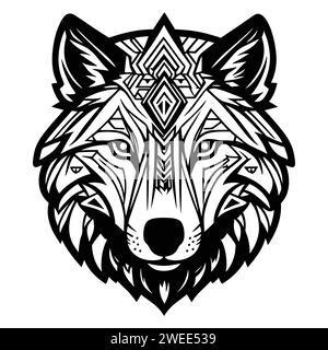 Wolf Tattoo Emblem. Wilde Majestät. Vektorwolfskopf als Entwurf. Logo des Line-Symbols. Aufwendig Detaillierte Kunst Abbildung des Materialvektors. Moderner Stil. Stock Vektor