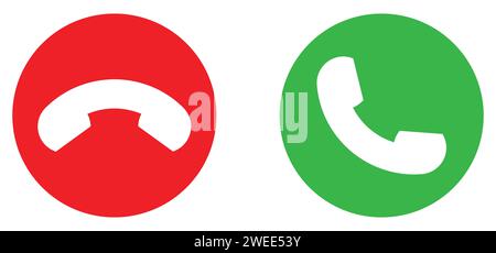 Taste „Anruf“. Telefon mit Rufnummer. Kontaktschalter. Symbol für Kommunikation annehmen, annehmen und ablehnen für Support-Service. Grünes, rotes Telefonschild. Stock Vektor