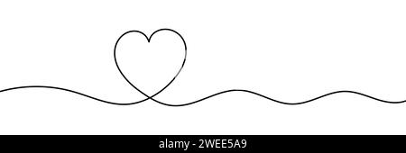 Symbol für Herzliebe. Durchgehende Strichzeichnung. Hand gezeichnete Doodle Vektor-Illustration in durchgehender Linie. Dekoratives Design mit einzeiliger Kunst. Symbol. Stock Vektor