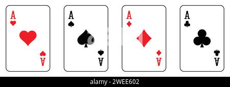 ACE-Symbolsatz der Vektor-Spielkarte. Sammlung von vier Assen. Siegerhand. Pokerspielkarten isoliert auf weißem Hintergrund. Abbildung des Materialvektors Stock Vektor