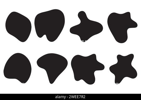 Zufälliger abstrakter flüssiger organischer schwarzer unregelmäßiger Fleck Formen flacher Stil Design flüssiger Vektor Illustration Set. Banner einfache Formvorlage. Stock Vektor