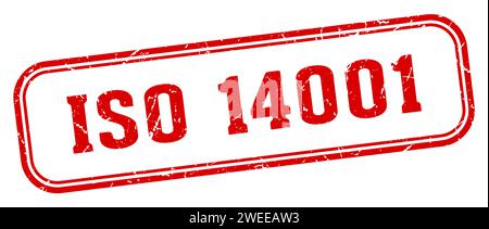 Stempel iso 14001. Rechteckiger iso 14001-Stempel isoliert auf weißem Hintergrund Stock Vektor