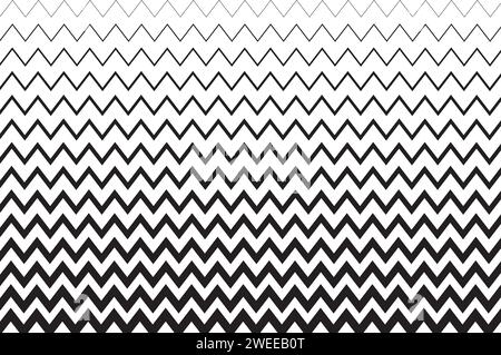 Horizontale Zickzacklinien unterschiedlicher Dicke. Hintergrund mit schwarz-weißem Zick-Zack-Muster. Parallele gezackte Streifen. Minimalistisch Stock Vektor