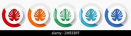 Vektor-Symbol-Set für tropische Pflanzen, flache Symbole für Logo-Design, Webdesign und mobile Anwendungen, farbenfrohe runde Tasten Stock Vektor