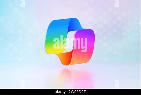 Valencia, Spanien – Januar 2024: Microsoft Copilot KI arbeitet mit den Microsoft 365-Apps mit künstlicher Intelligenz in Echtzeit. Neues Symbol-Logo isolieren Stockfoto