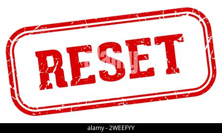 Stempel zurücksetzen. Zurücksetzen des rechteckigen Stempels auf weißem Hintergrund Stock Vektor