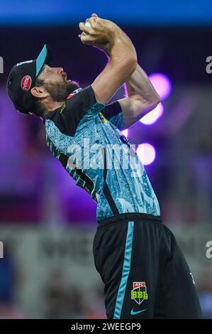 Sydney, Australien. Januar 2024. Michael Neser von Brisbane Heat wird während des KFC Big Bash League 13 Grand Final auf dem Sydney Cricket Ground in Aktion gesehen. Sydney Sixers war Gastgeber von Brisbane Heat im KFC Big Bash League 13 Grand Final auf dem Sydney Cricket Ground. Brisbane Heat gewann das Grand Final mit 54 Runs. Das ist Heats zweiter Titel der Big Bash League. Brisbane Heat 166/8 (20 Overs) Sydney Sixers 112/10 (17,3 (Foto: Ayush Kumar/SOPA Images/SIPA USA) Credit: SIPA USA/Alamy Live News Stockfoto