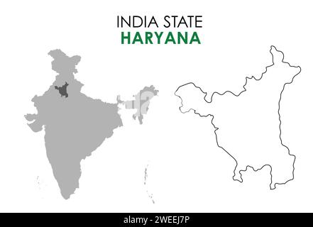 Haryana Karte des indischen Bundesstaates. Haryana Karte Vektor Illustration. Haryana Karte auf weißem Hintergrund. Stock Vektor