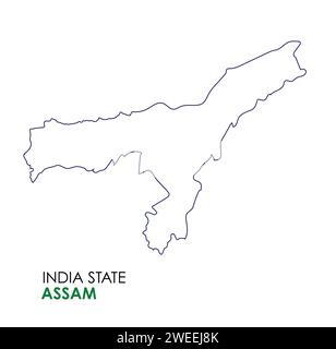 Assam Karte des indischen Bundesstaates. Abbildung des Assam-Kartenvektors. Assam-Vektorkarte auf weißem Hintergrund. Stock Vektor