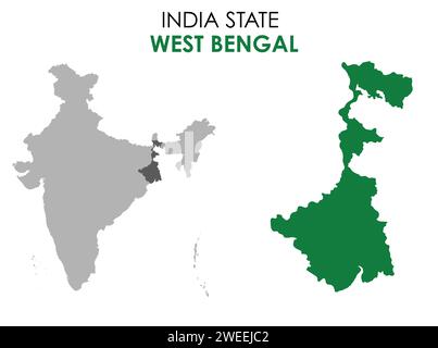 Westbengalen Karte des indischen Bundesstaates. Kalkutta-Kartenvektor-Illustration. Weißer Hintergrund. Stock Vektor