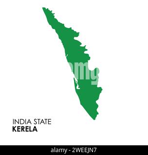 Kerala Karte des indischen Bundesstaates. Kerala-Kartenvektorillustration. Kerala-Vektorkarte auf weißem Hintergrund. Stock Vektor