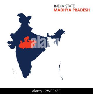 Madhya Pradesh Karte des indischen Bundesstaates. Madhya Pradesh Karte Vektor Illustration. Weißer Hintergrund. Stock Vektor