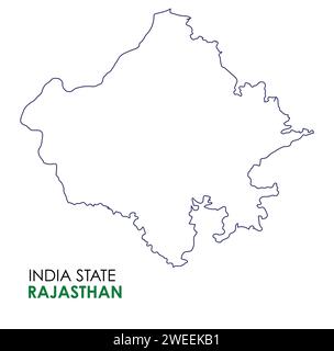 Rajasthan Karte des indischen Bundesstaates. Rajasthan-Kartenvektor-Illustration. Rajasthan-Karte auf weißem Hintergrund. Stock Vektor