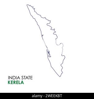 Kerala Karte des indischen Bundesstaates. Kerala-Kartenvektorillustration. Kerala-Vektorkarte auf weißem Hintergrund. Stock Vektor