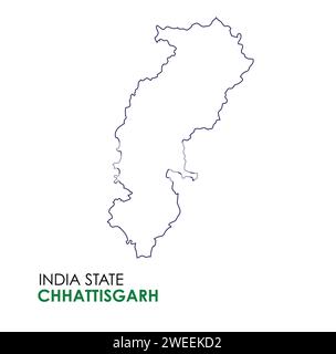 Chhattisgarh Karte des indischen Bundesstaates. Abbildung der Chhattisgarh-Karte. Weißer Hintergrund. Stock Vektor