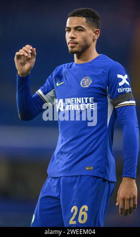 23. Januar 2024: Chelsea gegen Middlesbrough – Halbfinale des EFL Cup – Stamford Bridge. Chelsea's Levi Colwill in Aktion. Bild : Mark Pain / Alamy Live News Stockfoto