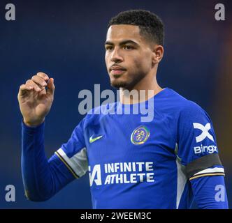 23. Januar 2024: Chelsea gegen Middlesbrough – Halbfinale des EFL Cup – Stamford Bridge. Chelsea's Levi Colwill in Aktion. Bild : Mark Pain / Alamy Live News Stockfoto