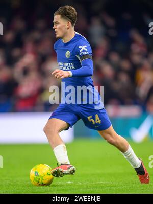 23. Januar 2024: Chelsea gegen Middlesbrough – Halbfinale des EFL Cup – Stamford Bridge. Chelsea's Leo Castledine in Aktion. Bild : Mark Pain / Alamy Live News Stockfoto