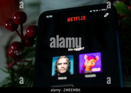 Polen. Januar 2024. In dieser Abbildung wird ein Netflix-Logo auf einem Smartphone angezeigt. Quelle: SOPA Images Limited/Alamy Live News Stockfoto