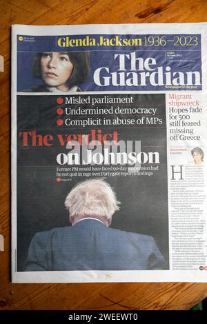 Der Partygate-Bericht „The Urdict on (Boris) Johnson“ hat die Titelseite des Parliament Guardian in die Irre geführt artikel 16 Juni 2017 London Großbritannien Großbritannien Großbritannien Stockfoto
