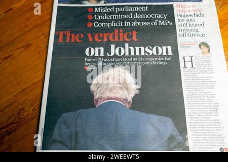 Der Partygate-Bericht „The Urdict on (Boris) Johnson“ hat die Titelseite des Parliament Guardian in die Irre geführt artikel 16 Juni 2017 London Großbritannien Großbritannien Großbritannien Stockfoto