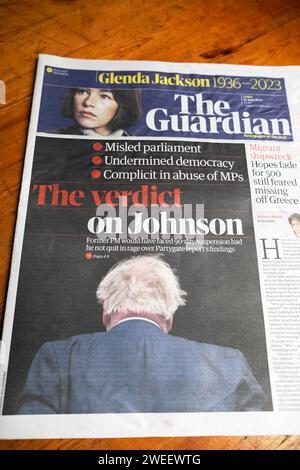 Der Partygate-Bericht „The Urdict on (Boris) Johnson“ hat die Titelseite des Parliament Guardian in die Irre geführt artikel 16 Juni 2017 London Großbritannien Großbritannien Großbritannien Stockfoto