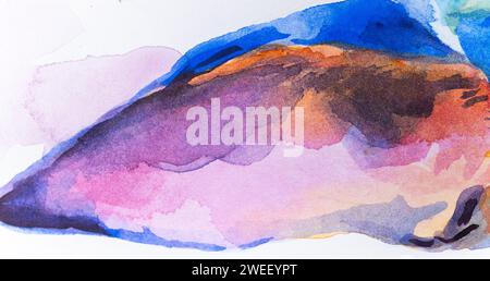 In Aquarell auf weißem Hintergrund gemalt. Handgemalter Aquarellhintergrund. Wasserfarbe waschen. Stockfoto