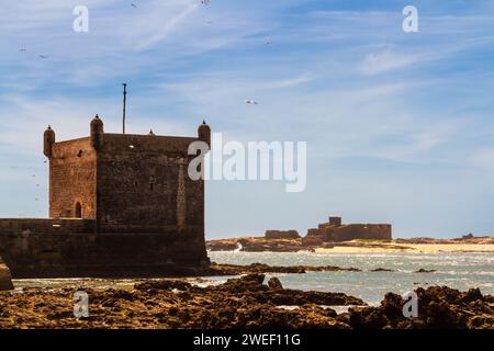 Südbastion Skala du Port d'Essaouira. Turm und Mauern der Festung. Essaouira, Marokko, Afrika Stockfoto