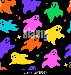 Einfache niedliche Farbe, Farbblatt Geisterzeichen, nahtloses Vektormuster, Hintergrund. Bunte halloween-gruselige Zeichnungen. Stock Vektor