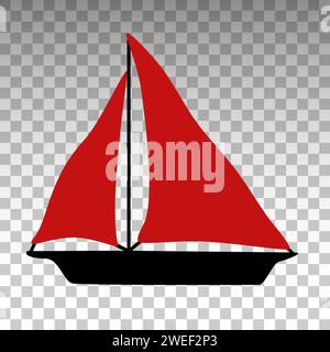 Rotes Segelboot ohne Hintergrund in minimalistischem Stil Vektor einfach Stock Vektor