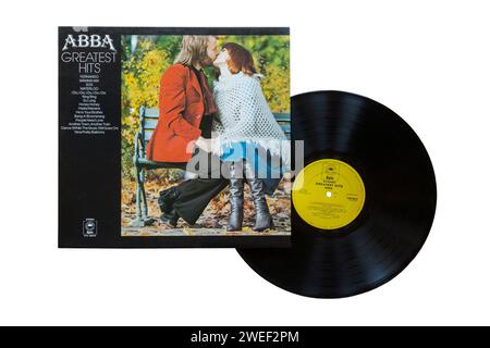 Abba Greatest Hits Vinyl-Album-Cover isoliert auf weißem Hintergrund - 1975 1976 Stockfoto