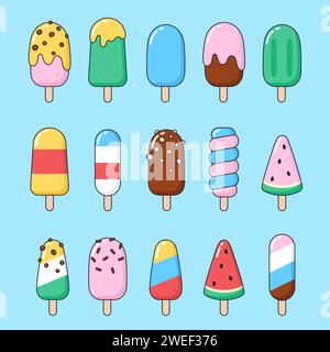 Set mit einfachen Eiscreme, eskimo, Eis Illustrationen. Sommer, Nachtisch, süße Vektor-Zeichentrickzeichnungen. Stock Vektor