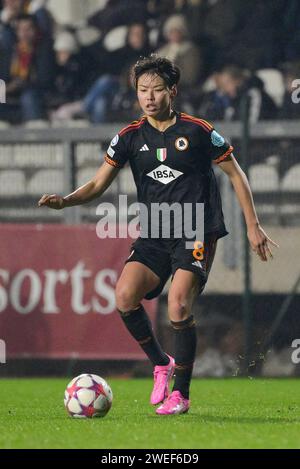 Roma, Italien. Januar 2024. Foto Fabrizio Corradetti/LaPresse 24 Gennaio 2024 - Roma, Italia - Sport, calcio - Roma vs Bayern Monaco - UEFA Women Champions League 2023-2024 - Stadio Tre Fontane. Nella Foto: Saki Kumagai (AS Roma Women); 24. Januar, Rom, Italien - Sport, Fußball - Roma vs Bayern Monaco - UEFA Women's Champions League 2023-2024 - Tre Fontane Stadium. Auf dem Bild: Saki Kumagai (AS Roma Women); Credit: LaPresse/Alamy Live News Stockfoto